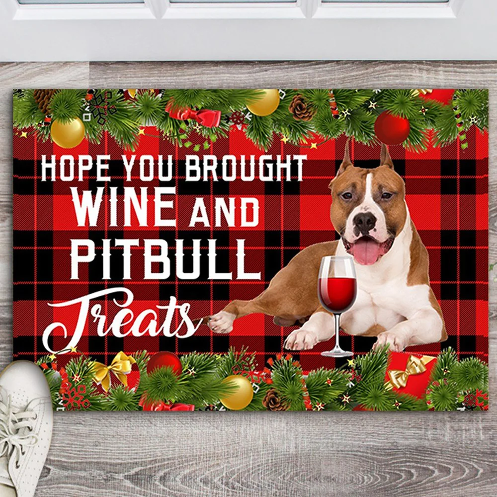 

CLOOCL Merry Christmas Hope You Brought Wine Pitbull Treats Doormat Welcome Floor Mats Antislip Absorbent Mat Bathroom Bedroom