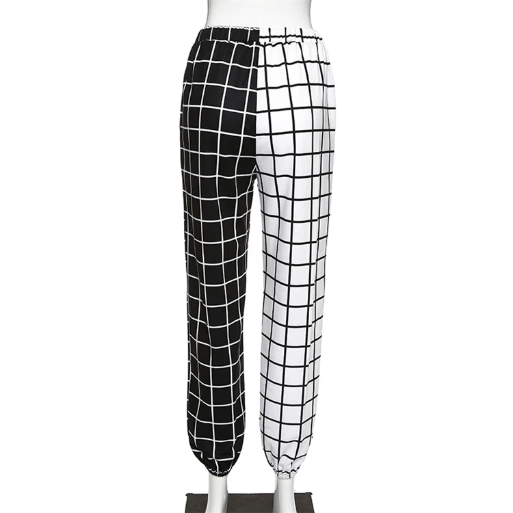 2020 Hipster Black White Plaid Patchwork Harem Pants Female Hip-hop Street Dance Pants Casual Harajuku Korean Straight Trouser5.jpg