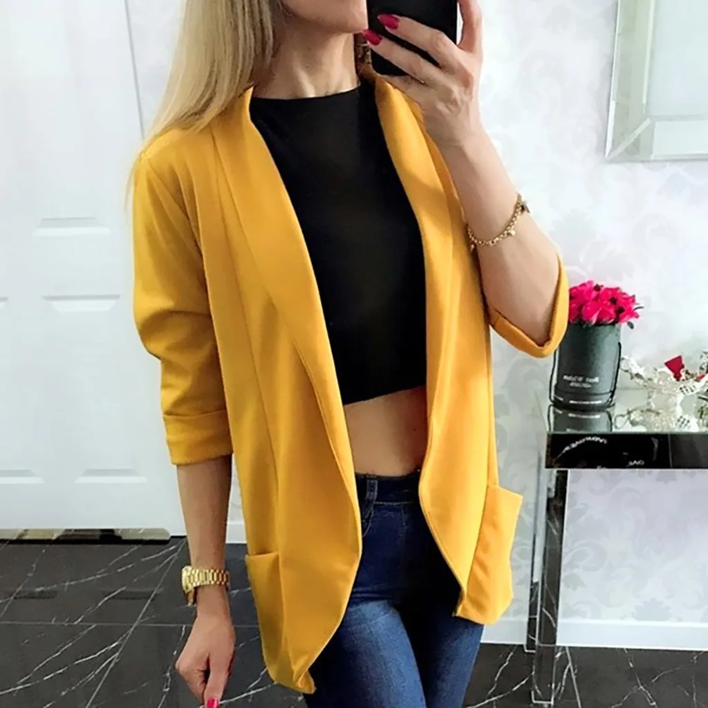 Open Front Notched Blazer 2019 autumn Women casual Jackets Office Work Slim Fit Blazer plus size red pink yellow Blazers femme
Open Front Notched Blazer 2019 autumn Women casual Jackets Office Work Slim Fit Blazer plus size red pink yellow Blazers femme