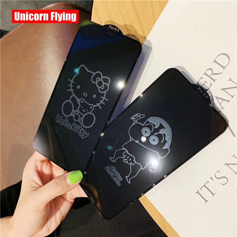 

LinXiang Invisible Cartoon Hello-kitty Cat Crayon 6D Tempered Glass Screen Protector For iPhone 6 6s 7 8 Plus X XR XS Max 11 Pro