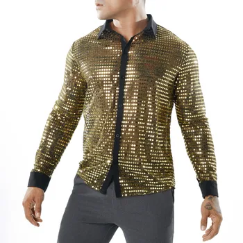 New Men's Sexy Sequin Transparent Shirt Black See Through Shirt Male Long Sleeve Nightclub Shiny Gold Shirt Dance T-Shirt S-2XL
New Men's Sexy Sequin Transparent Shirt Black See Through Shirt Male Long Sleeve Nightclub Shiny Gold Shirt Dance T-Shirt S-2XL
