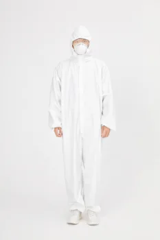 Disposable Coveralls Protective Suit with Hood Isolation Suit Protective Clothing Dust-proof Coverall Suit Long Front Zipper