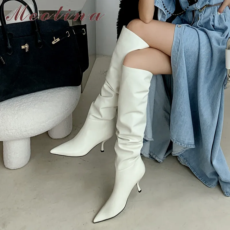Meotina Pleated Genuine Leather High Heel Knee-High Boots Women Shoes Pointed Toe Thin Heels Fashion Long Boots Lady Beige 40
Meotina Pleated Genuine Leather High Heel Knee-High Boots Women Shoes Pointed Toe Thin Heels Fashion Long Boots Lady Beige 40