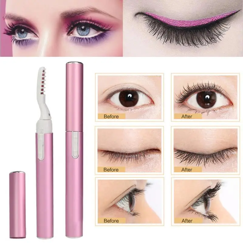 

Mini Pink Electric Heated Eye Lashes Curler Pen Perfect Big Eyes Makeup Tools Long Lasting Eyebrow Eye Lashes Tweezers