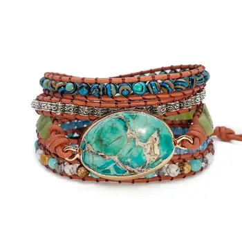 Bohemia Style Natural Stones Handmade Leather Wrap Bracelet for Women Fashion Accessory Multi-layer Beaded Bracelet Jewelry Gift
Bohemia Style Natural Stones Handmade Leather Wrap Bracelet for Women Fashion Accessory Multi-layer Beaded Bracelet Jewelry Gift