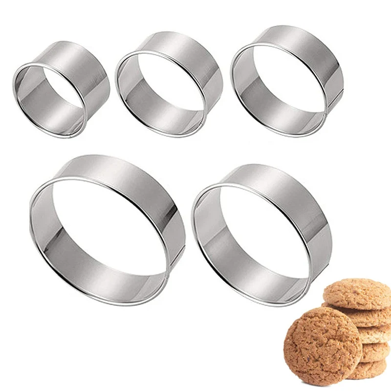 

5Pcs Pastry Dough Cutter Metal Round Cookie Biscuit Scone Shapes Cutter Cake Fondant Mold DIY Kitchen Baking Tool