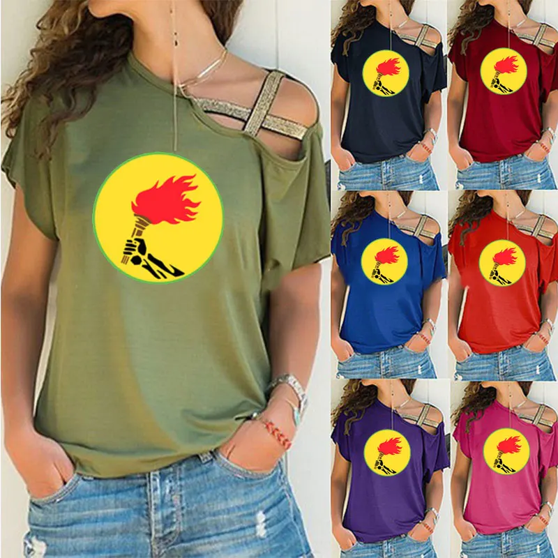 

ZAIRE FLAG democratic republicof the congo souvenir T Shirt Women Short Sleeve T-shirt Irregular Skew Cross Bandage Tee Tops