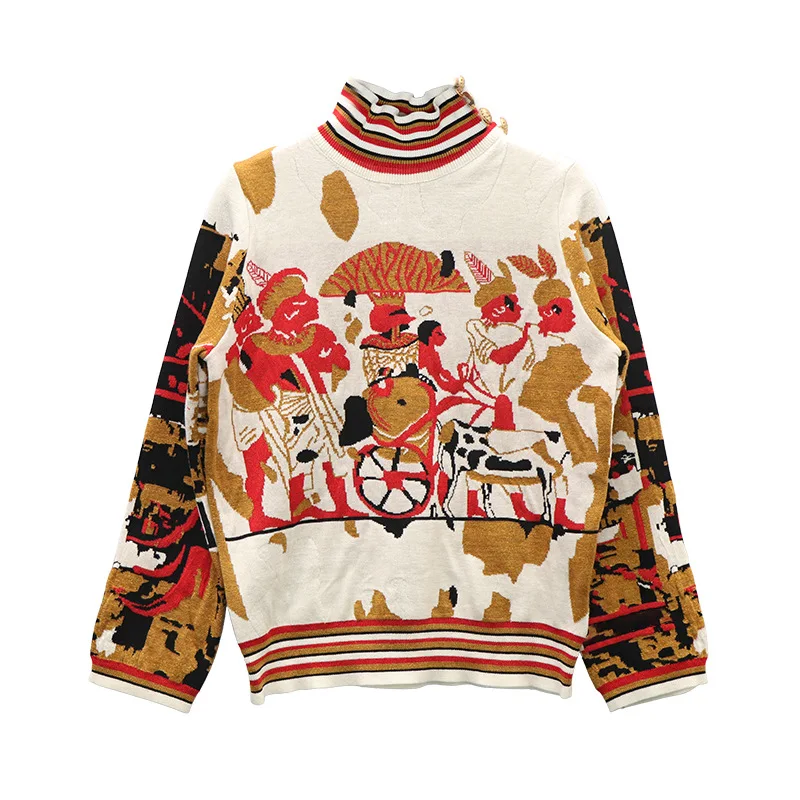 2019 early autumn new color ancient Egyptian pattern small high collar pullover sweater long sleeve sweater
2019 early autumn new color ancient Egyptian pattern small high collar pullover sweater long sleeve sweater