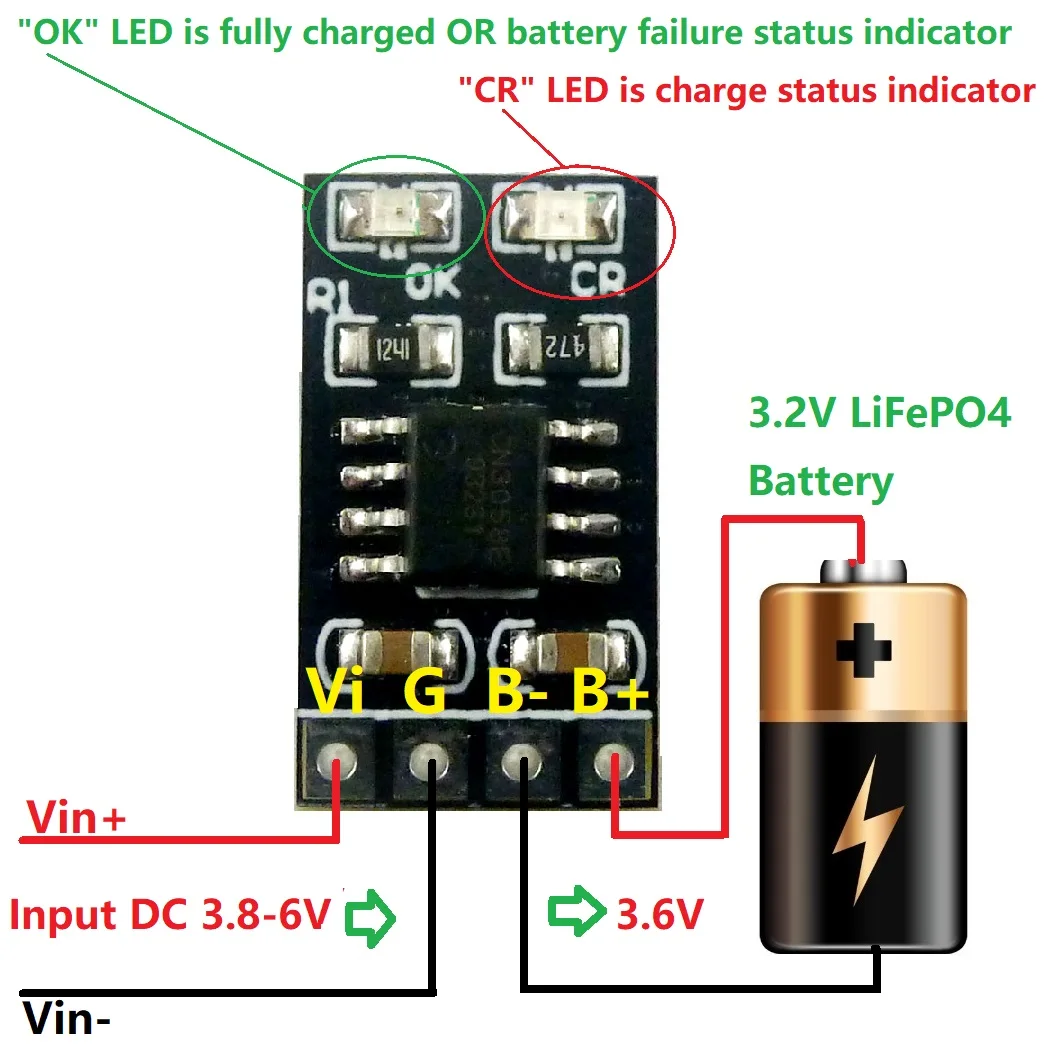 Dedicated 3.2V LiFePO4 Battery Charger Module 3.6V 1A CV/ CC wtih Overvoltage Protection Automatic Recharge Low-Power Sleep Mod
Dedicated 3.2V LiFePO4 Battery Charger Module 3.6V 1A CV/ CC wtih Overvoltage Protection Automatic Recharge Low-Power Sleep Mod