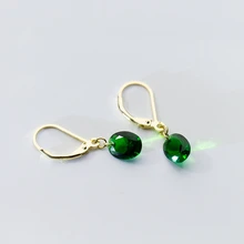 Fashion 100% 925 Sterling Zilveren Ovale Groene Zirconia Stenen Hanger Oor Ring Oorbellen Goud Kleur Hoops Oorbellen voor Vrouwen(China)