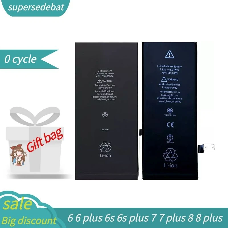Supersedebat 0 Cycle for Iphone Battery 6 for Iphone 8 Plus Battery for Iphone 6 6 Plus 6s Plus 7 Plus 8 Plus Bateria Batteries
Supersedebat 0 Cycle for Iphone Battery 6 for Iphone 8 Plus Battery for Iphone 6 6 Plus 6s Plus 7 Plus 8 Plus Bateria Batteries