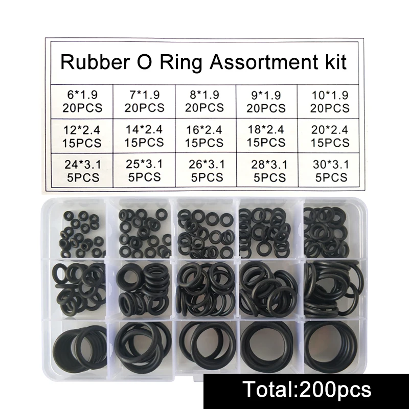 200PCS/set Rubber O Ring Assortment kit oring Washer Gasket Sealing O-Ring pack 15 Sizes with Plastic Box silicone rubber rings
200PCS/set Rubber O Ring Assortment kit oring Washer Gasket Sealing O-Ring pack 15 Sizes with Plastic Box silicone rubber rings