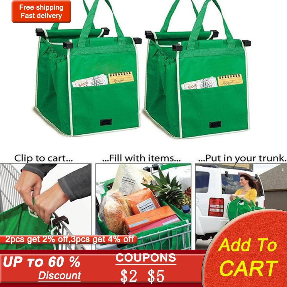 2 packs Storage Bags Reusable Large Trolley Clip-To-Cart Grocery Supermarket Shopping Bag Portable Green Foldable Tote Handbags
2 packs Storage Bags Reusable Large Trolley Clip-To-Cart Grocery Supermarket Shopping Bag Portable Green Foldable Tote Handbags