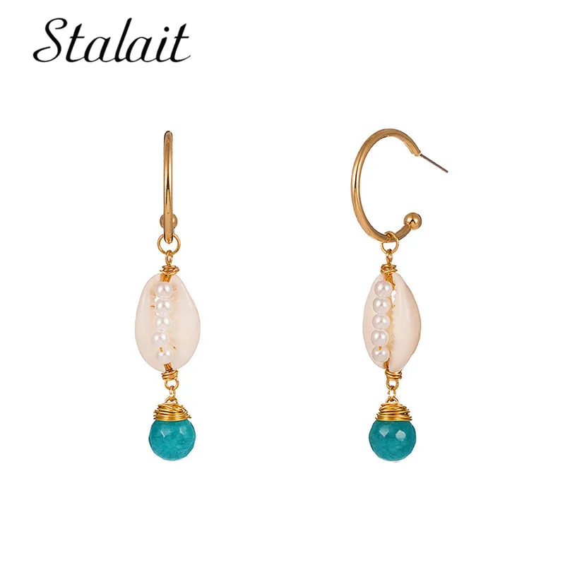 New Sea Ocean Shell Blue Natural Stone Drop Earrings For Women Gold Color Metal Statement Earring Fashion Beach Jewelry
New Sea Ocean Shell Blue Natural Stone Drop Earrings For Women Gold Color Metal Statement Earring Fashion Beach Jewelry