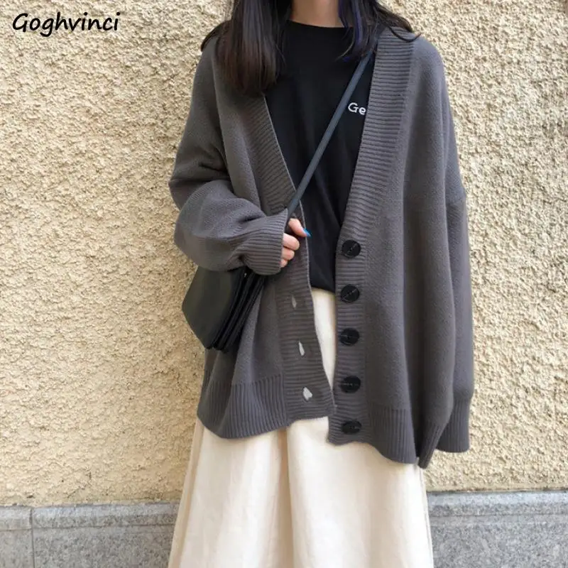 

Cardigans Women Spring Solid Single Breasted Simple Girls Sweaters Korean Style Fashion Casual Loose Jumpers Knitting Preppy Ins