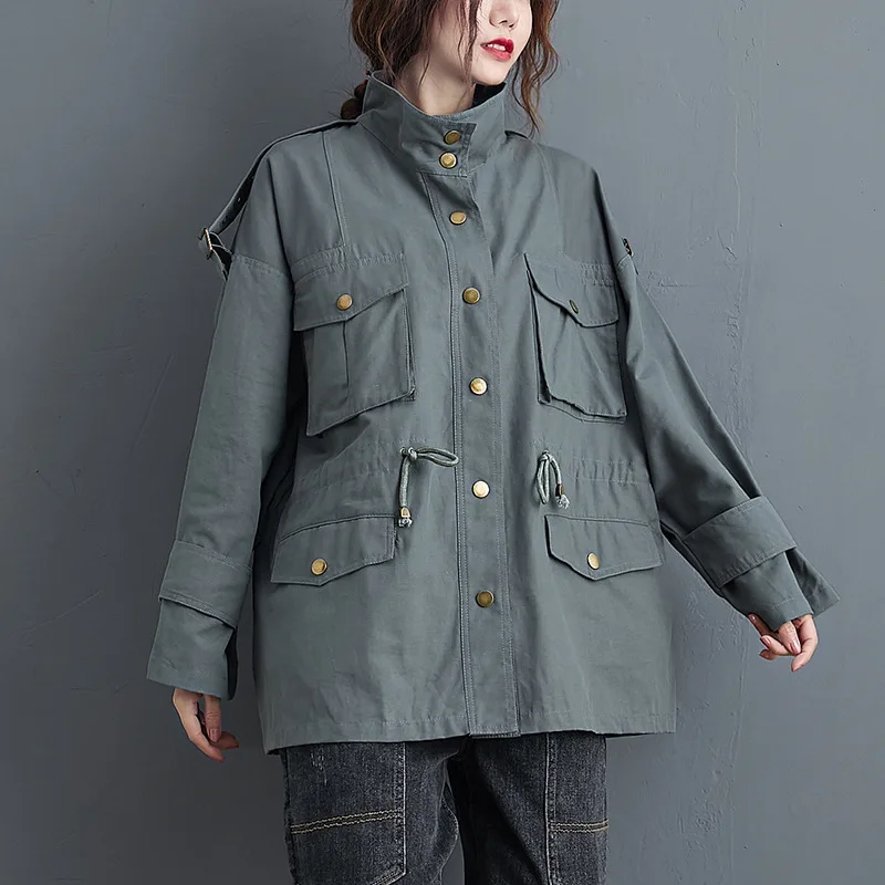 Осеннее корейское Стиль армейский зеленый куртка для женщин с длинным рукавом