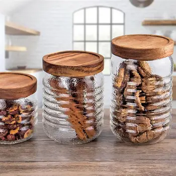 Wooden Cover Glass Jar Thicken Grain Container Food Sealed Storage Container Tea Glass Jar Empty Storage Bottle For Home Kitchen 
Wooden Cover Glass Jar Thicken Grain Container Food Sealed Storage Container Tea Glass Jar Empty Storage Bottle For Home Kitchen