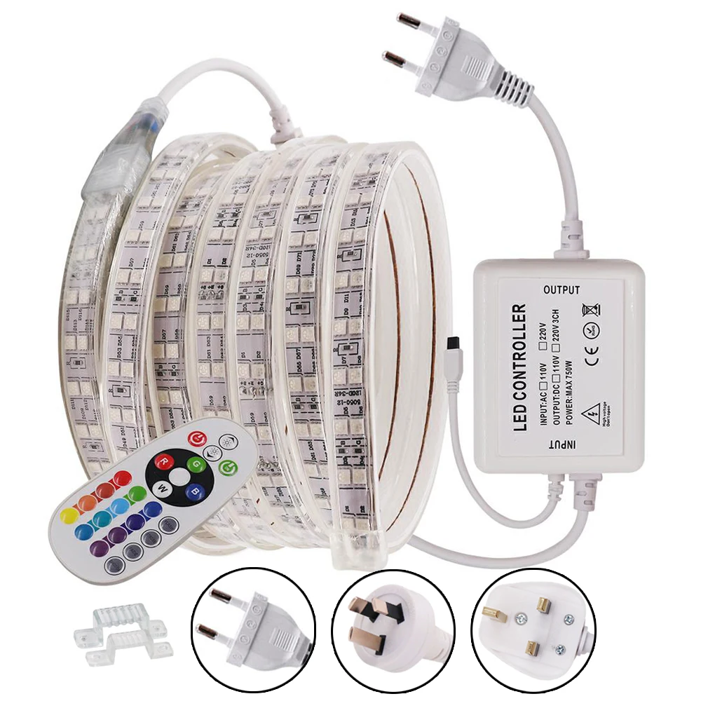 110V 220V RGB LED Strip Light 5050 Remote Control 120LEDs/M Waterproof IP67 Led Tape Flexible Ribbon Rope Light Home Decoration
110V 220V RGB LED Strip Light 5050 Remote Control 120LEDs/M Waterproof IP67 Led Tape Flexible Ribbon Rope Light Home Decoration