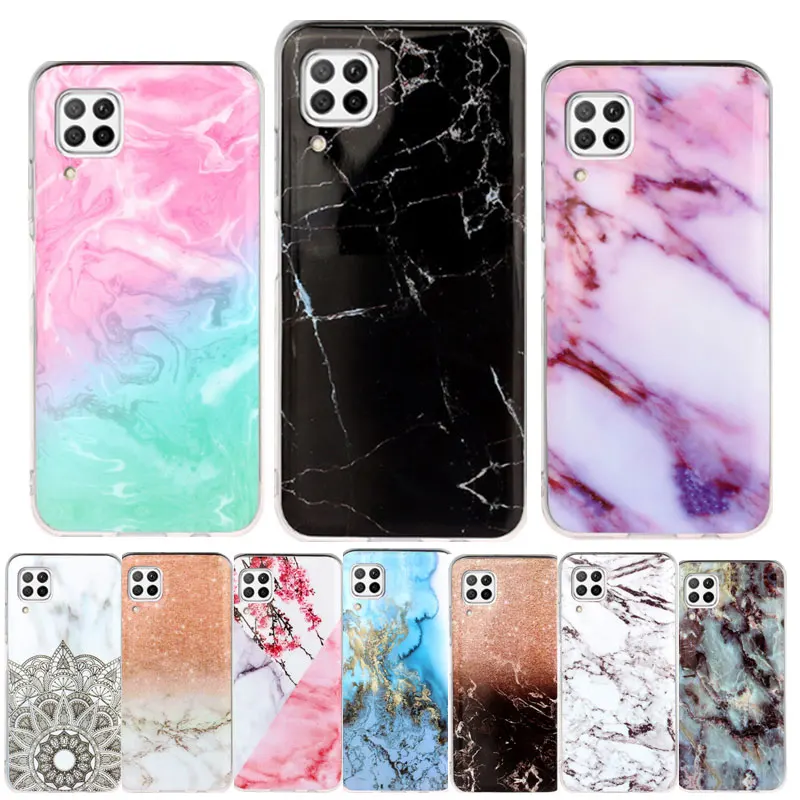 Силиконовый чехол для Huawei P40 Lite Прозрачный бампер с мраморным рисунком мягкая