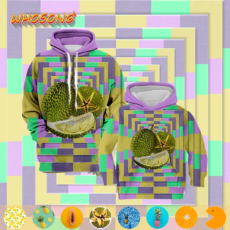 

WHOSONG 3D Funny Hoodies fruits pineapple orange durian clothes women sweat shirt Parent-child clothing