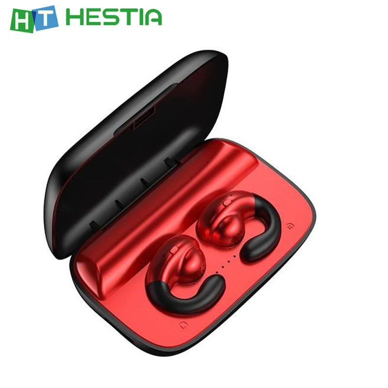 

S19 Bone Conduction Bluetooth Earphone Painless Wearing Earbuds Hanging Semi in ear earpiece 2200 mAh Power Bank Sports Headsets