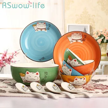 Japanese-Style Lucky Cat Ceramic Tableware Creative Color Four-Person Tableware Household Underglaze Color Bowl and Plate Set
Japanese-Style Lucky Cat Ceramic Tableware Creative Color Four-Person Tableware Household Underglaze Color Bowl and Plate Set