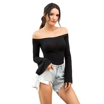 Fashion Sweater Sexy Slash Neck Knit Top Slim Solid Color Trumpet Sleeves Bottoming Sweater For Women
Fashion Sweater Sexy Slash Neck Knit Top Slim Solid Color Trumpet Sleeves Bottoming Sweater For Women