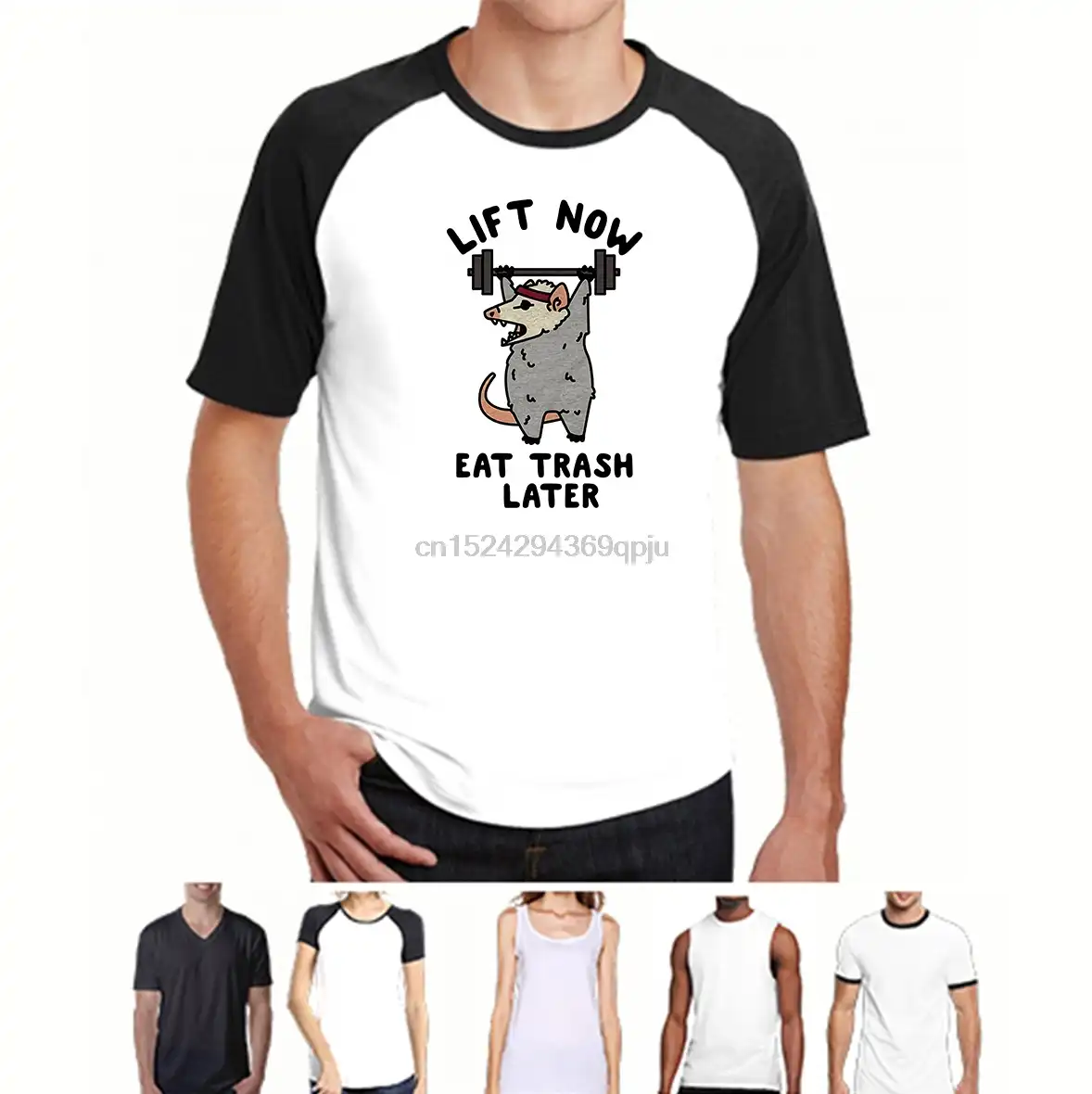 lift now eat trash later opossum mens t-shirt