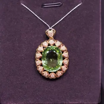 

Y324 Fine Jewelry Real 18K Gold 100% Natural 12.8ct Green Tourmaline Female Diamonds Gemstone Diamond Women's Pendants Necklaces