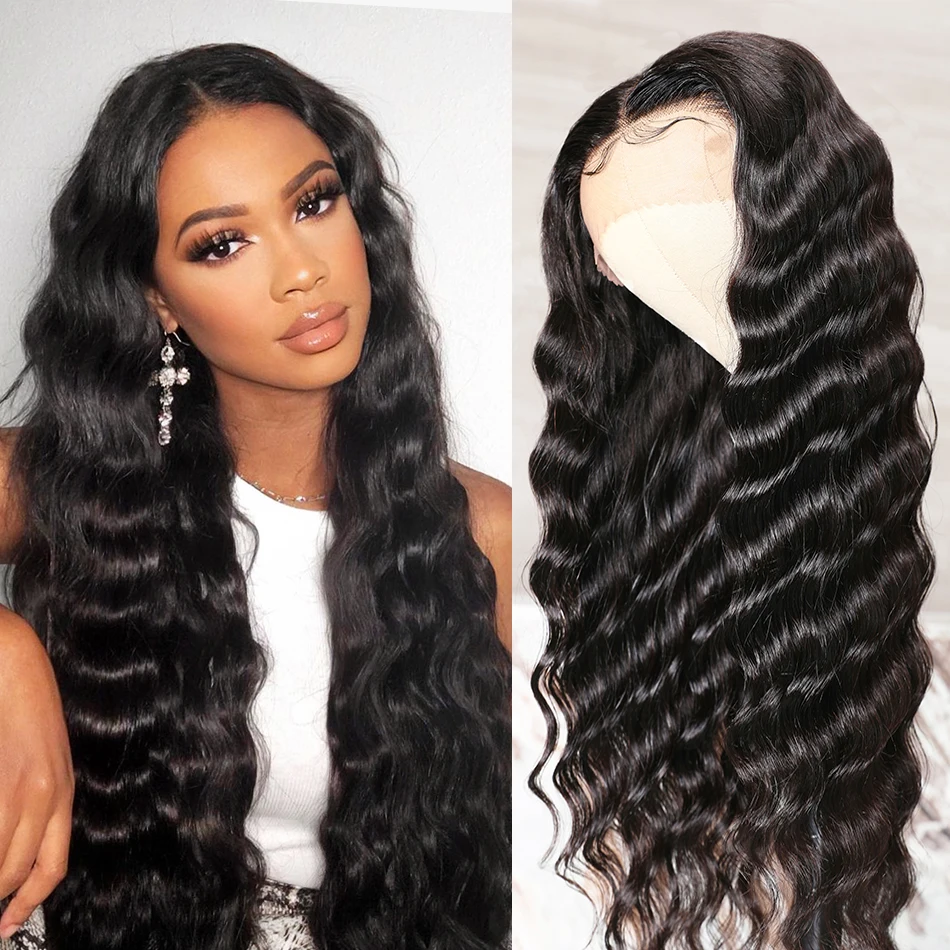 

Deep Wave Closure Wig Human Hair Lace Frontal Wigs 180 Lace Front Wig Pre Plucked Bleached Knots Wigs Remy 4x4 Frontal Lace Wig