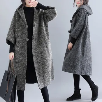 Autumn Winter Plus Size Long Poncho Coat Women Vintage Seven Sleeves Chinese Knot Buttons Ladies Hooded Woolen Coat manteau
Autumn Winter Plus Size Long Poncho Coat Women Vintage Seven Sleeves Chinese Knot Buttons Ladies Hooded Woolen Coat manteau