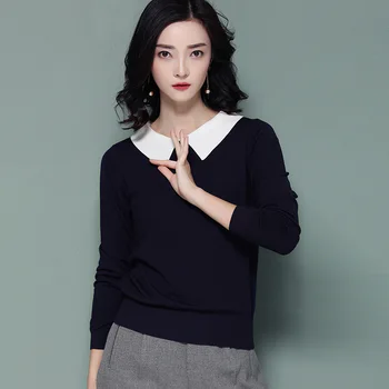 New ladies lapel casual loose long sleeve sweater gray 
New ladies lapel casual loose long sleeve sweater gray