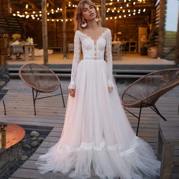 Elegant O-neck Tulle Wdding Dress 2020 Lace Applique Sweep Train Custom Made Long Sleeve A-line Bridal Gowns
Elegant O-neck Tulle Wdding Dress 2020 Lace Applique Sweep Train Custom Made Long Sleeve A-line Bridal Gowns