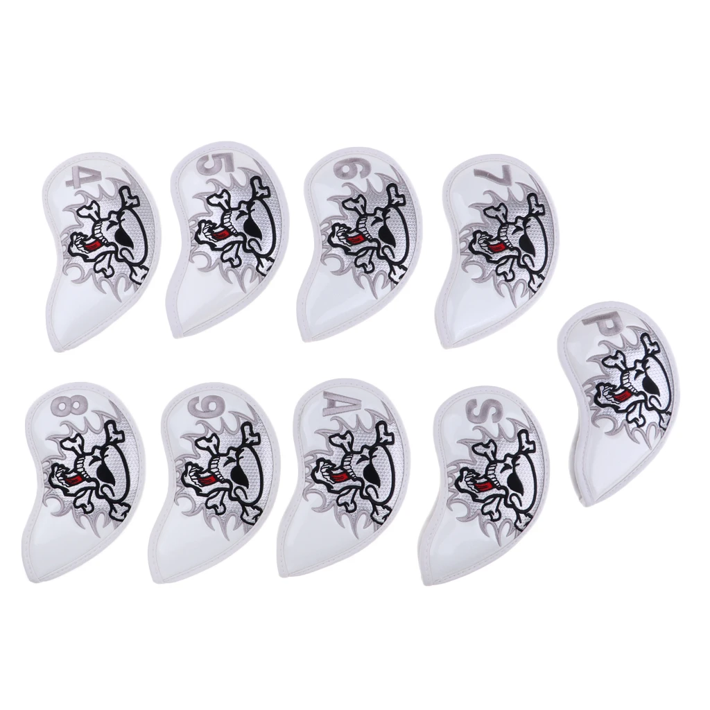 9 Pieces Universal Skull Golf Iron Head Cover Club Putter Headcover & Loop Tape Closure 9 Pieces Universal Skull Golf Iron Head Cover Club Putter Headcover & Loop Tape Closure