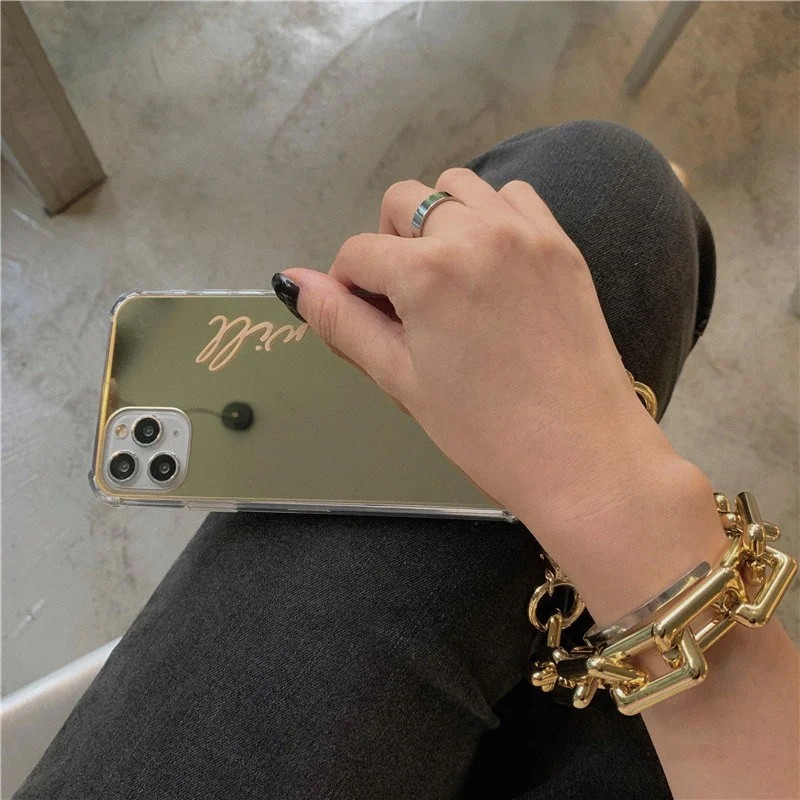 Crystal Chain lanyard anti-fall mirror Case For iPhone Soft silicone case