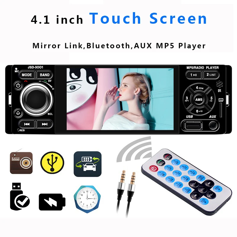 Multimedia Mirror Link Car Radio 1 din Stereo Auto Touch Screen Bluetooth USB Aux Rearview Camera MP5 Video Car Player
Multimedia Mirror Link Car Radio 1 din Stereo Auto Touch Screen Bluetooth USB Aux Rearview Camera MP5 Video Car Player