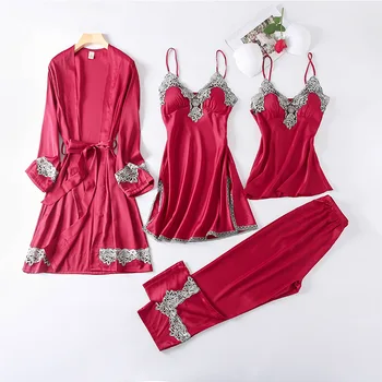 4PCS Satin Sleepwear Sexy Intimate Lingerie Casual Bridal Wedding Gift Homewear Nightgown Lady Pajamas Suit Nighty&Robe Suit
4PCS Satin Sleepwear Sexy Intimate Lingerie Casual Bridal Wedding Gift Homewear Nightgown Lady Pajamas Suit Nighty&Robe Suit