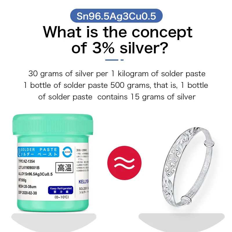 KELLYSHUN 500g Lead-free Environmentally Friendly sliver Solder Paste High Temperature Solder Paste SMT
KELLYSHUN 500g Lead-free Environmentally Friendly sliver Solder Paste High Temperature Solder Paste SMT