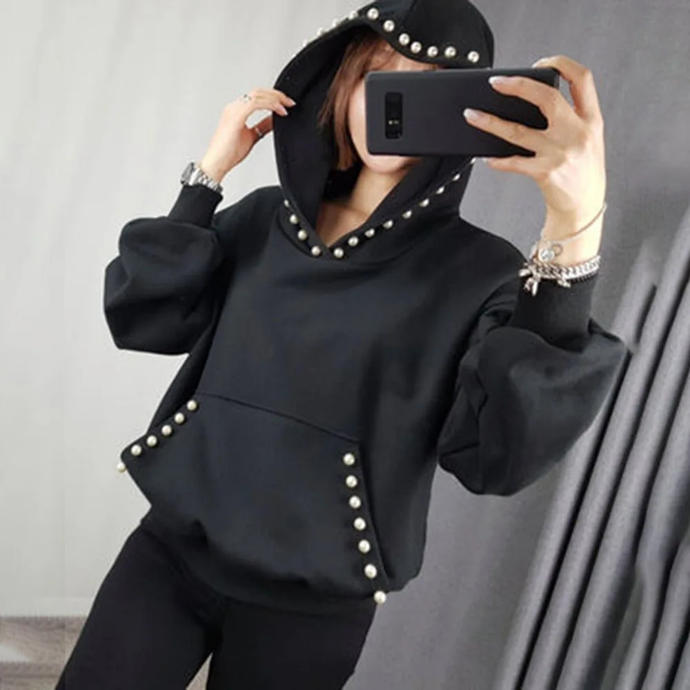 2020 Women Hoodie Oversize Beading Spring Autumn Gothic Hooded Sweatshirt Fashion Harajuku Korean Causal Gray Black Hoodies
2020 Women Hoodie Oversize Beading Spring Autumn Gothic Hooded Sweatshirt Fashion Harajuku Korean Causal Gray Black Hoodies