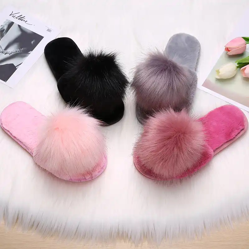 fuzzy flip flop slippers for womens
