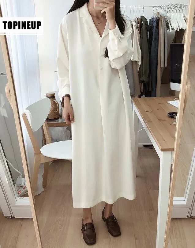 2019 Elegant Solid Color Shirt Women Causal Dress Autumn Spring Notched Long Sleeve Thin Loose Female Classic Dresses 
2019 Elegant Solid Color Shirt Women Causal Dress Autumn Spring Notched Long Sleeve Thin Loose Female Classic Dresses
