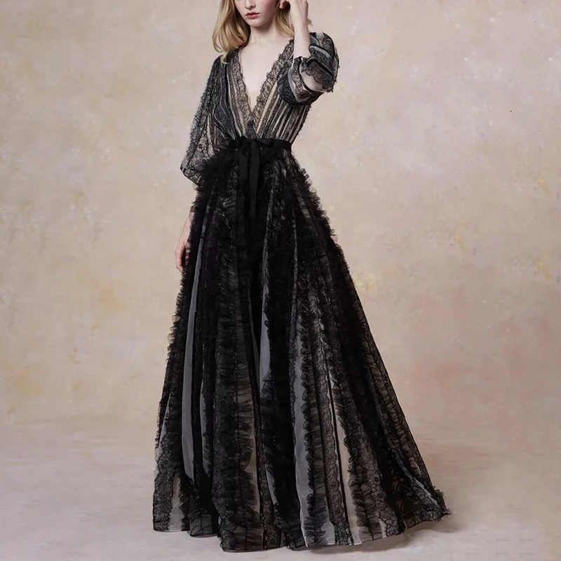 Patchwork Lace Tassel Women Dresses V Neck Long Sleeve High Waist Ruched Perspective Dress Female Fashion Tide
Patchwork Lace Tassel Women Dresses V Neck Long Sleeve High Waist Ruched Perspective Dress Female Fashion Tide