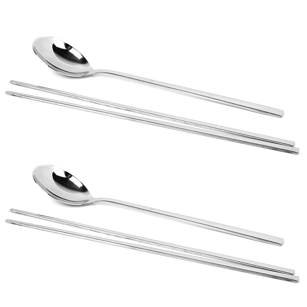 2 Pairs Reusable Dishwasher-safe Chopsticks and Spoons Set , Food Grade Stainless Steel 2 Pairs Reusable Dishwasher-safe Chopsticks and Spoons Set , Food Grade Stainless Steel