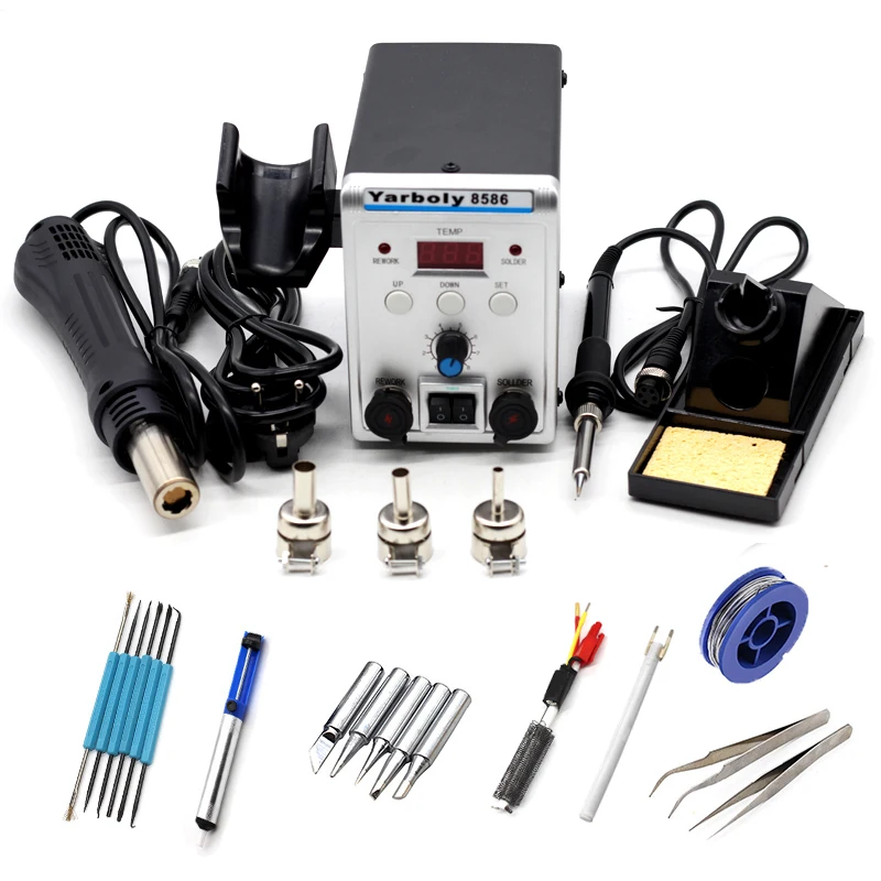 Yarboly 8586 Soldering Station 2 in 1 BGA Rework SMD Hot Air Heat Gun Eletric Soldering Iron 220V 700W Welding Repair Tool Kit
Yarboly 8586 Soldering Station 2 in 1 BGA Rework SMD Hot Air Heat Gun Eletric Soldering Iron 220V 700W Welding Repair Tool Kit