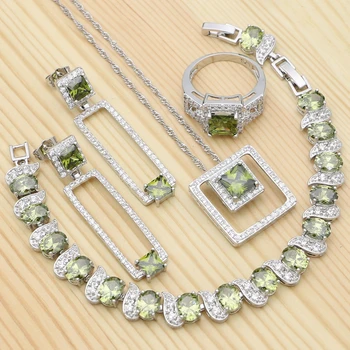 Noble 925 Silver Jewelry Sets For Women Olive Green Cubic Zirconia Square Ring Bracelet Necklace Pendant Earrings Sets
Noble 925 Silver Jewelry Sets For Women Olive Green Cubic Zirconia Square Ring Bracelet Necklace Pendant Earrings Sets