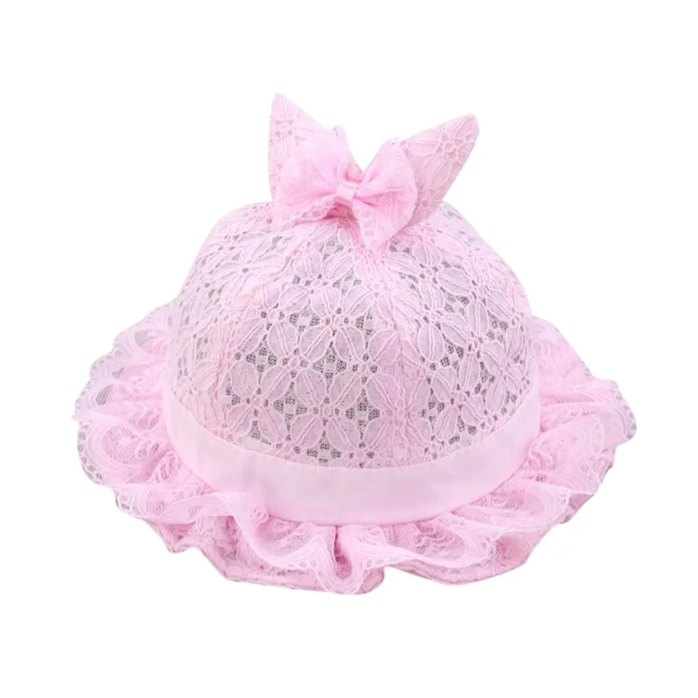 Flower Baby Princess Hat Lace Rabbit Ear Hollow Infant Kids Beach Bucket Hats Toddler Girls Sun Hats Children Trip Caps