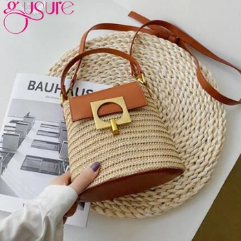Gusure PU Leather Straw Splicing Simple Shoulder Messenger Purse Fashion Women Small Handbags Summer Casual Bucket Bags
Gusure PU Leather Straw Splicing Simple Shoulder Messenger Purse Fashion Women Small Handbags Summer Casual Bucket Bags