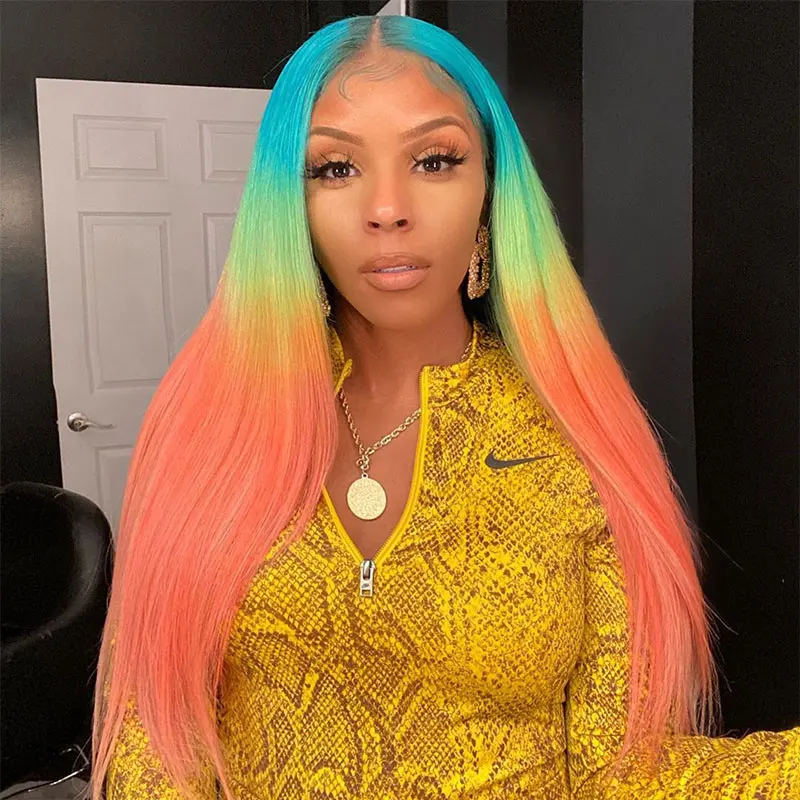 Rainbow Straight Colored Lace Front Wigs Human Hair Ombre Blue Pink 613 Blonde Lace Front Human Hair Wigs Transparent Lace Wigs 
Rainbow Straight Colored Lace Front Wigs Human Hair Ombre Blue Pink 613 Blonde Lace Front Human Hair Wigs Transparent Lace Wigs