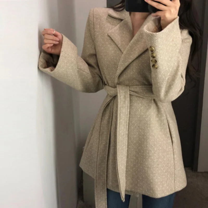 OL Faux Wool Blends Slim Jacket Female Overcoat With Sashes Small Suit Autumn Coat Jackets For Women Manteau Cloak Uk Tweed Za
OL Faux Wool Blends Slim Jacket Female Overcoat With Sashes Small Suit Autumn Coat Jackets For Women Manteau Cloak Uk Tweed Za