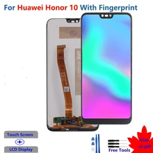 Écran tactile LCD de remplacement, avec empreintes digitales, pour Huawei Honor 10 COL-L29, Original=